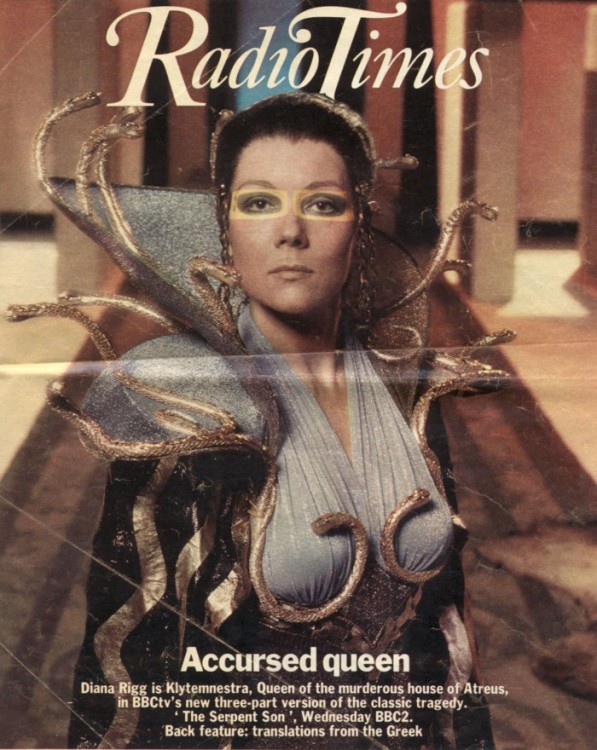 Diana Rigg as Clytemnestra in The Serpent Son (Radio Times, 1979)