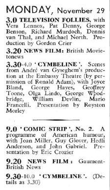 Cymbeline 1937 Radio Times listing